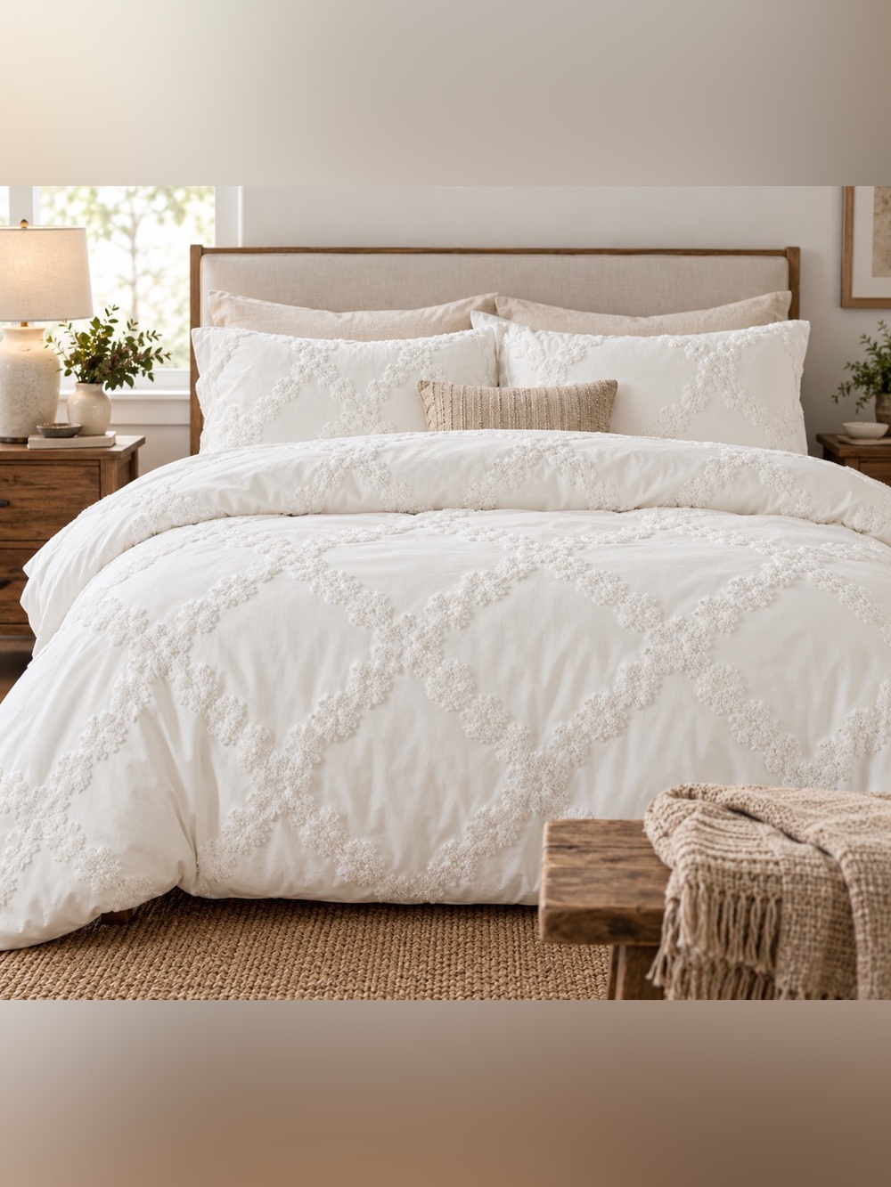 Bedsure White Floral Duvet Cover Set | Queen 90” x 90” | New